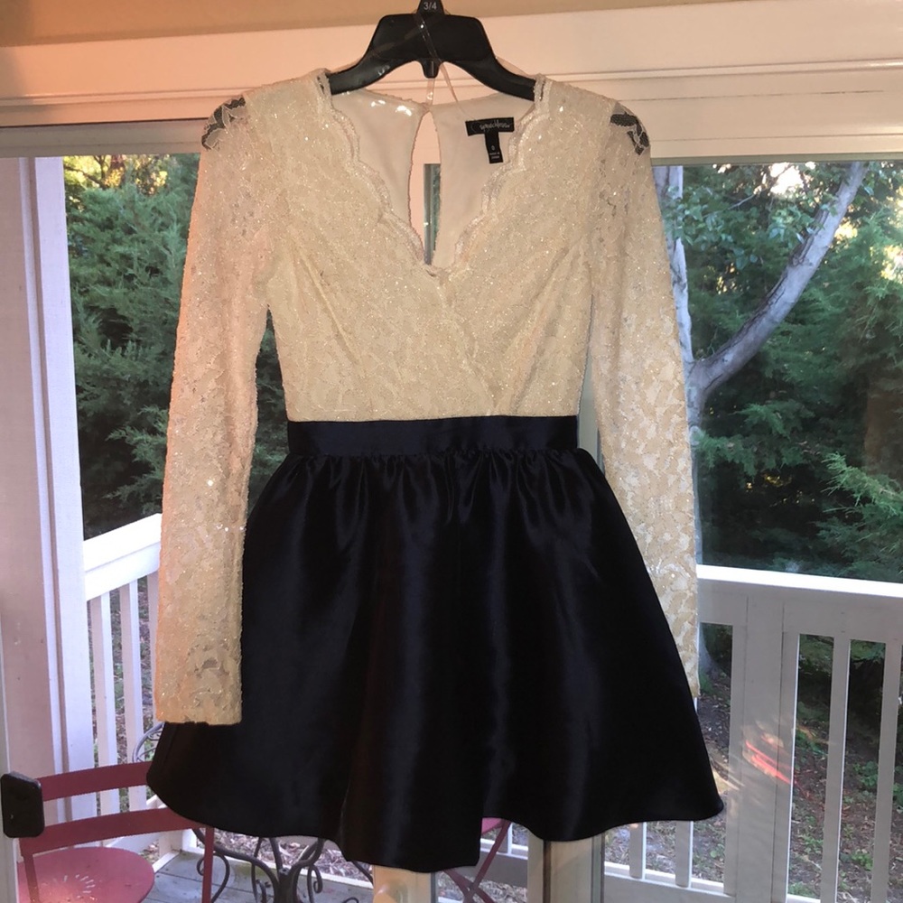long sleeve v cut dress
